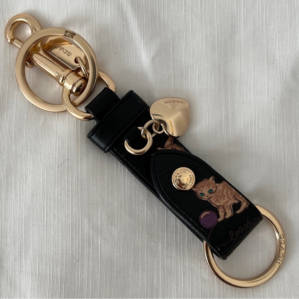 Coach Trigger Snap Bag Charm With Cat Print